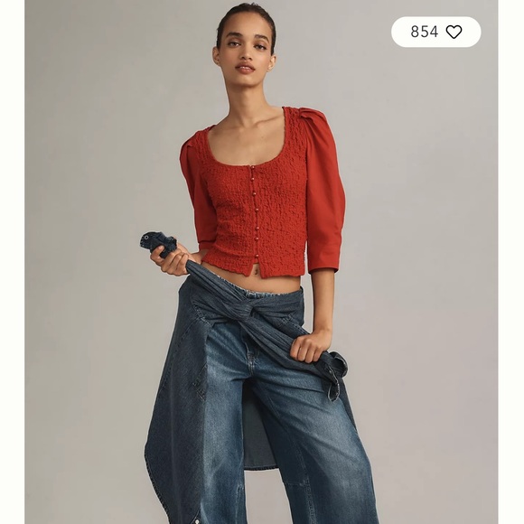 Anthropologie Red Smocked Cardigan Top - Medium NWT - Picture 2 of 7